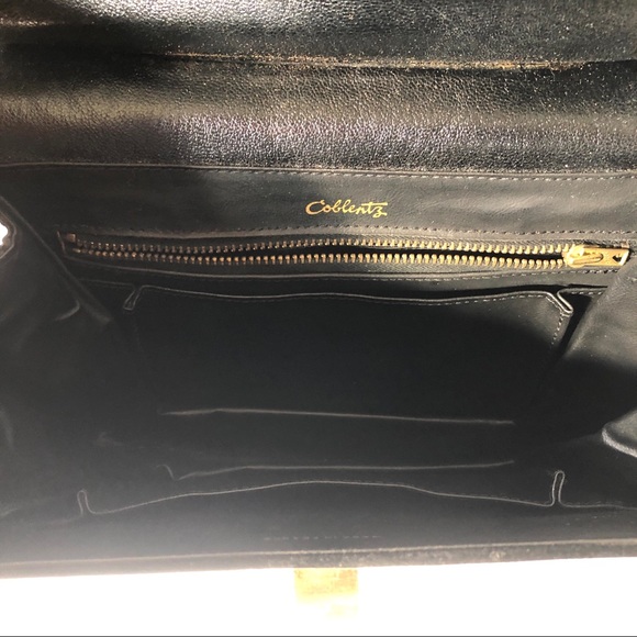 VTG Coblentz Convertible Black Suede Tri-Fold Handbag Shoulder Bag Gold Hardware - Picture 10 of 11